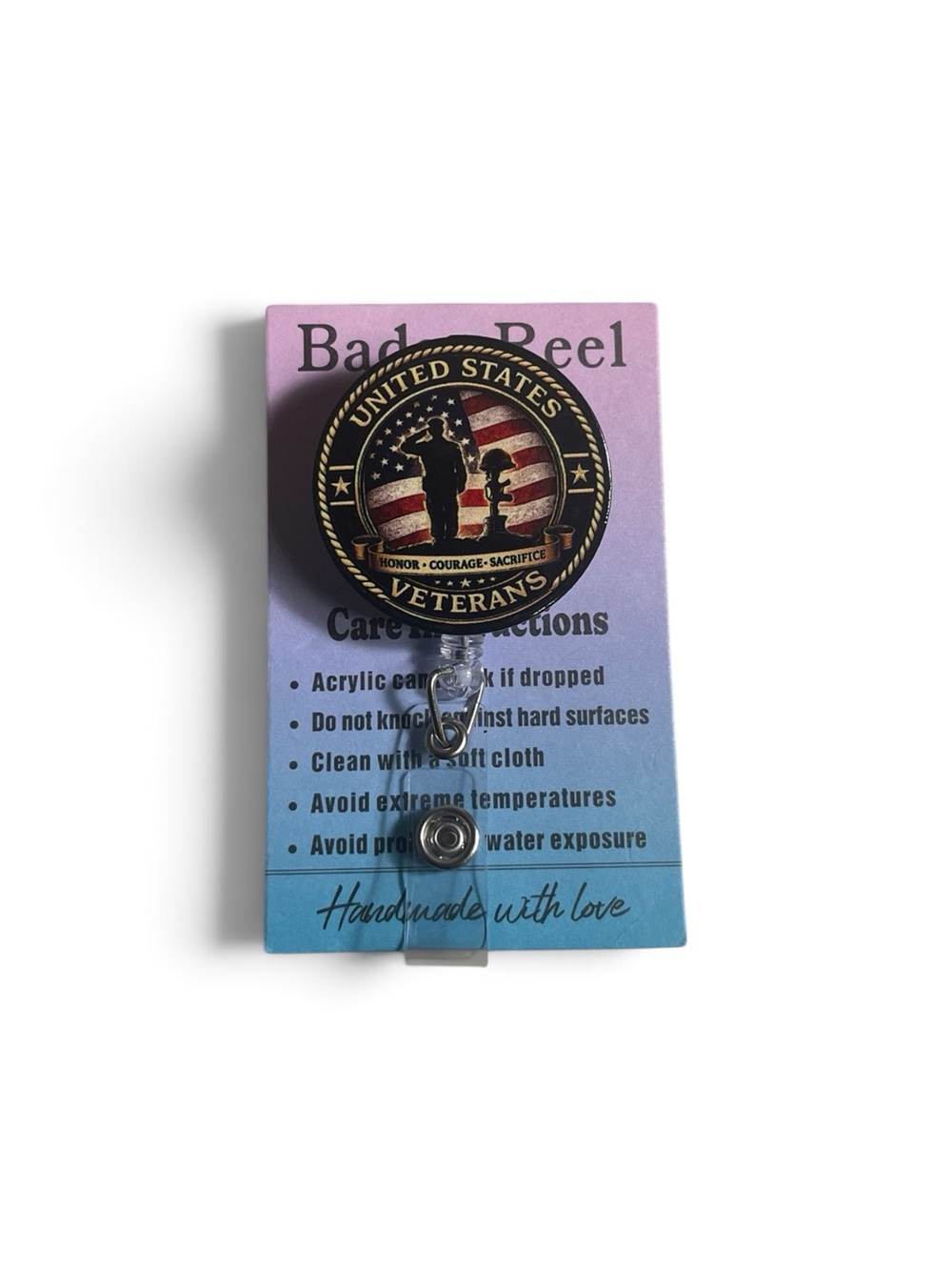 United States Veterans Retractable Badge Reel - Black & Gold